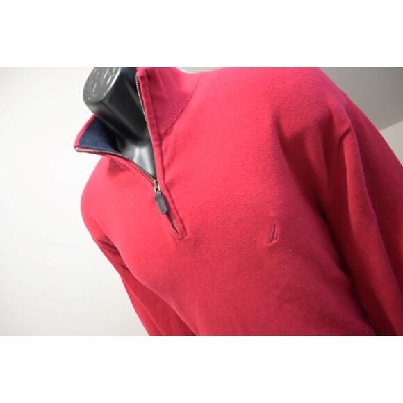 Nautica 1/4 Zip Pullover Knitted Sweater Red Casual Mens Size Large - Picture 1 of 7
